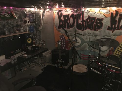 Wes Kime playing drums at Winter Hill Studio, documenting the rhythm and backbone behind brothers KIME recordings.