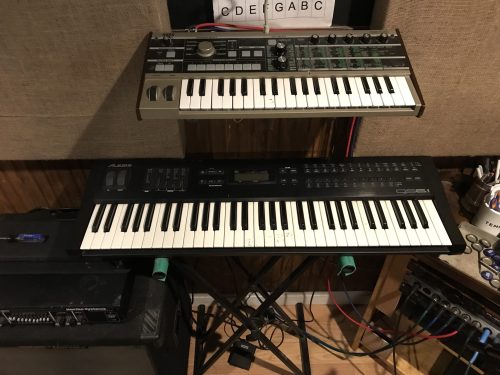 Keyboard and synth setup at Winter Hill Studios prepared for Brothers KIME recording sessions and experimental sound design.